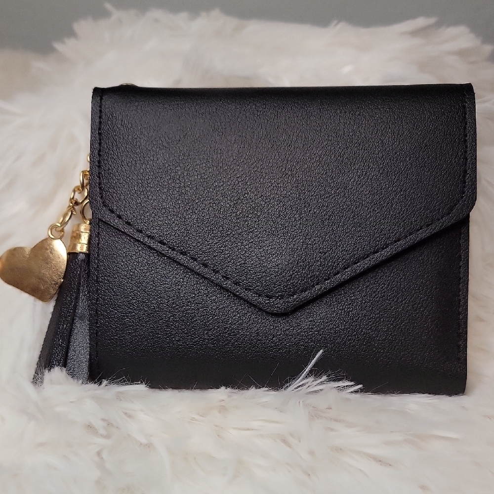 NWOT Black Women's Wallet with Heart Charm